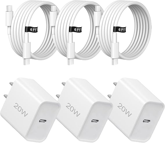 20W Fast Charger,3 Pack USB-C Port Charger with Type c-c Cable