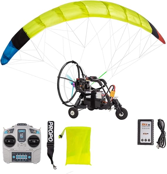 2.4G RC Mini Stunt Paraglider, Electric Lightweight Foldable 1.5M Wingspan High-Altitude Stunt Flight Paraglider Model with Wheeled Cart, Gift for Adults Beginner (RTF Version)