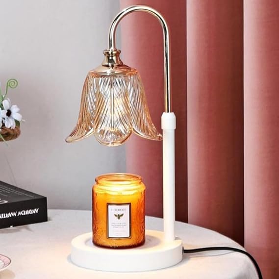 Candle Warmer with Timer Height Adjustable Glass Candle Warmer Lamp Candle Holder Candle Lamp Aroma Lamp Aroma Candle Lamp Torchiere Lighting Gift White C, Dimmer+Timer