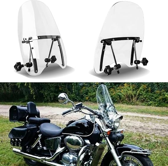 DREAMIZER Transparent Wave Windshield Windscreen,18"x16" Motorcycle Windshield,Universal PC Wind Deflector for 1 or 7/8 Handle Bars Motorcycle Motorbike