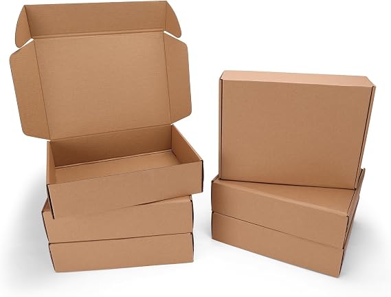 HORLIMER 6 Pack Shipping Boxes 305x229x77 mm (12x9x3 inch), Brown Corrugated Cardboard Boxes for Small Item Packaging, Secure Storage and Business