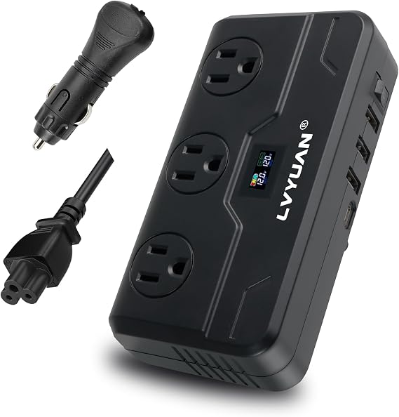 200W Car Power Inverter, LVYUAN DC 12V to 110V/120V AC Car Plug Adapter Outlet with [20W USB-C] /USB-Fast Charger(18W) / 4.8A Dual USB/car Charger for Laptop