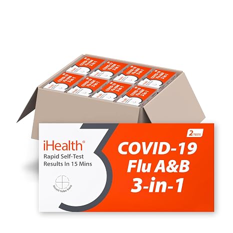 iHealth FluA/B + Covid-19 Test Combo, 3-in-1 Rapid Test Bulk, 96 Tests | FDA EUA authorized OTC test for ages 2 and up; detects Flu A & Flu B, COVID-19 in 15 min, 48 Packs, 96 Tests