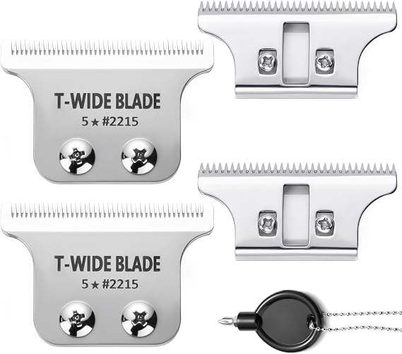 Replacement T-Wide Blades Compatible with Wahl 5-Star Detailer Hair Trimmers - 0.4mm Zero-Gap (Silver - Pack of 2)