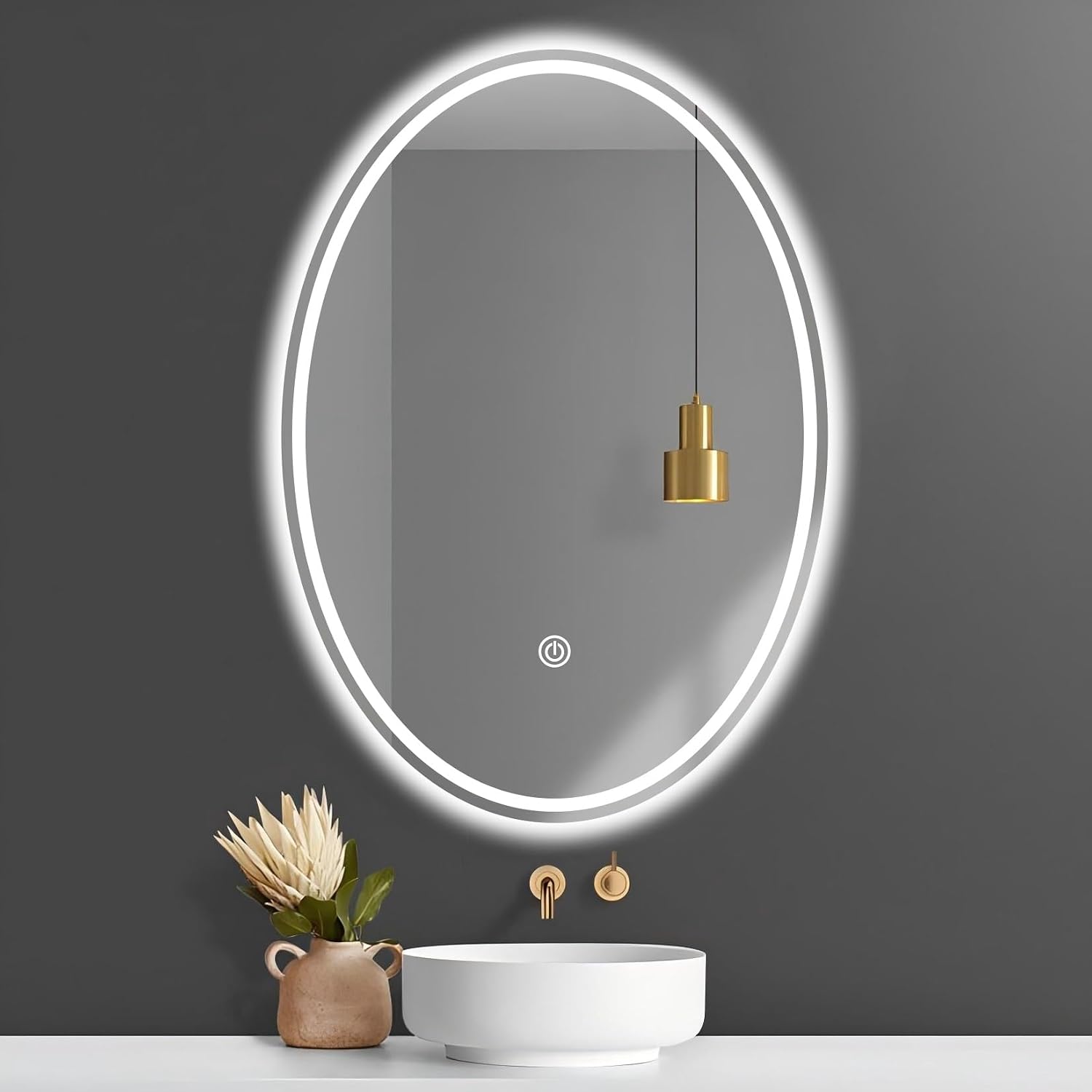 Bathroom Mirror LED Lighted Vanity Mirror 40x60 50x70 60x80 Cm Oval Wall Mount Mirror Shatterproof Explosion-proof Frameless Wall Mirror Color Temperature 3000-6000K Adjustable Lighted Bathroom Mirror