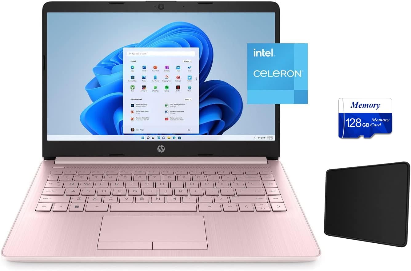 HP Stream 14 Laptop, Intel Celeron N4020 Processor, 4GB RAM, 64GB eMMC, Pink, Windows 11 S Mode with Office 365 1 Year  Accessories