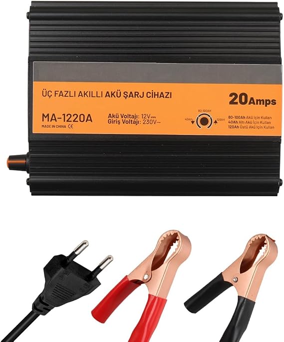 Profesyonel 12v 20Ah Akü Şarj Cihazı 24 ile 200 Amper Arası Otomobil, Jenaratör ve İş makinelerinde Kullanılan Asitli, Sulu, Jel Aküler için (UYARI: Lithium-Ion Pil ve Akülere Uygun Değildir)