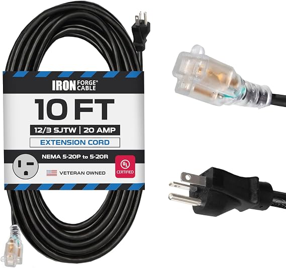 Iron Forge Cable 20 Amp Extension Cord, 10 Ft - Black