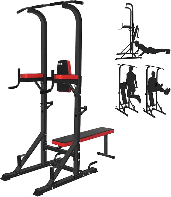 Ise Power Tower Multifunction Power Station Home Gym - Folding Weight Bench Pull-Up Station Push Up Handles Dip Station Max Weight 120 Kg