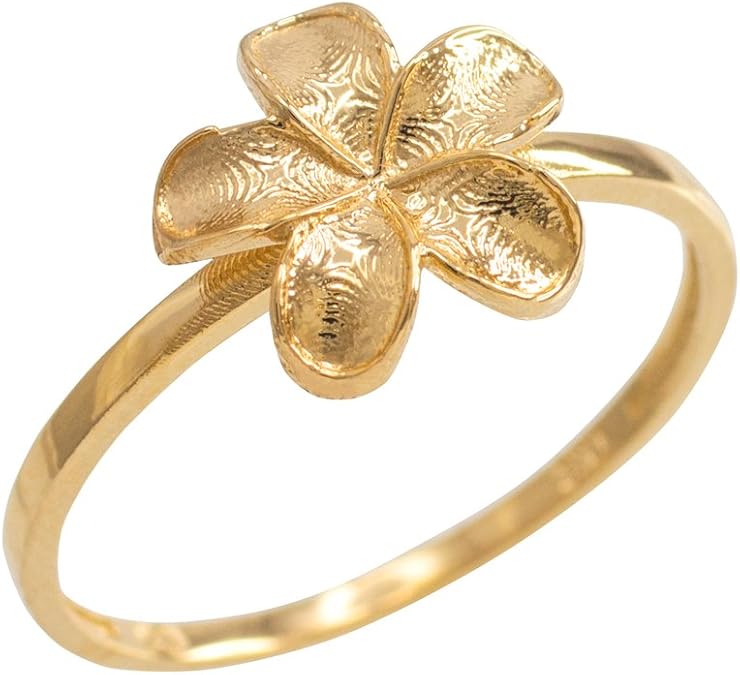Dainty 10k Yellow Gold Hawaiian Plumeria Flower Ring