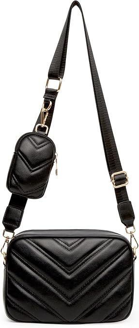 Herald Quilted Small Crossbody Bag with Coin Pouch for Women | Lightweight, Vegan Leather, Trendy Style, Detachable Mini Pouch, 2 Size Cross Body Handbags with Wide Strap for Daily Travel