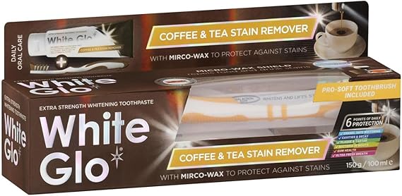 White Glo Coffee & Tea Drinkers Extra Strength Whitening Toothpaste, Revolutionary Micro Wax Protective Shield to Repel Future Stains, Micro-Polishing Particles Targets Yellowing on Teeth - 150g