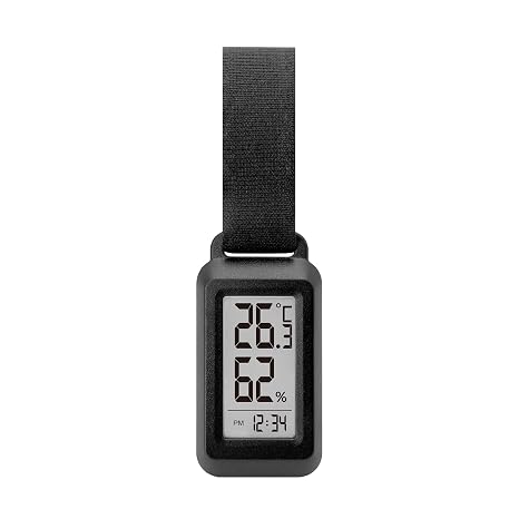 dretec Portable Thermometer/Hygrometer, Splash-proof IPX4, Clock Function, 5-Second Measurement, Backlight, Portable, for Hiking, Biking, Camping, Heatstroke Countermeasure, Heat Relief, Black