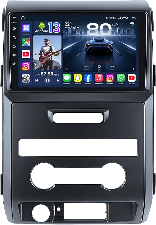 Upgrade Car Radio for Ford F150 2009-2014: 9" 1280 * 800 HD Touchscreen Stereo with Wireless Carplay Android Auto 5G WiFi GPS Bluetooth FM DSP SWC 1080P Backup Camera