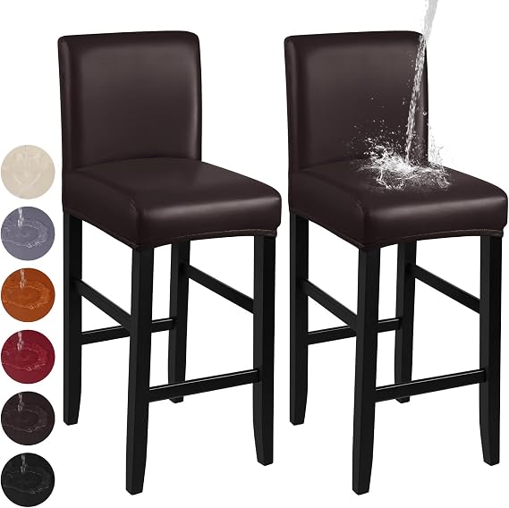 Yisun Waterproof PU Bar Stool Covers Backrest Removable Washable Schmutzabweisend Hochelastisch Barhocker Bezug Stuhlhussen Barhockerbezüge für Bartheken Küchen Wohnzimmer Bars Restaurants
