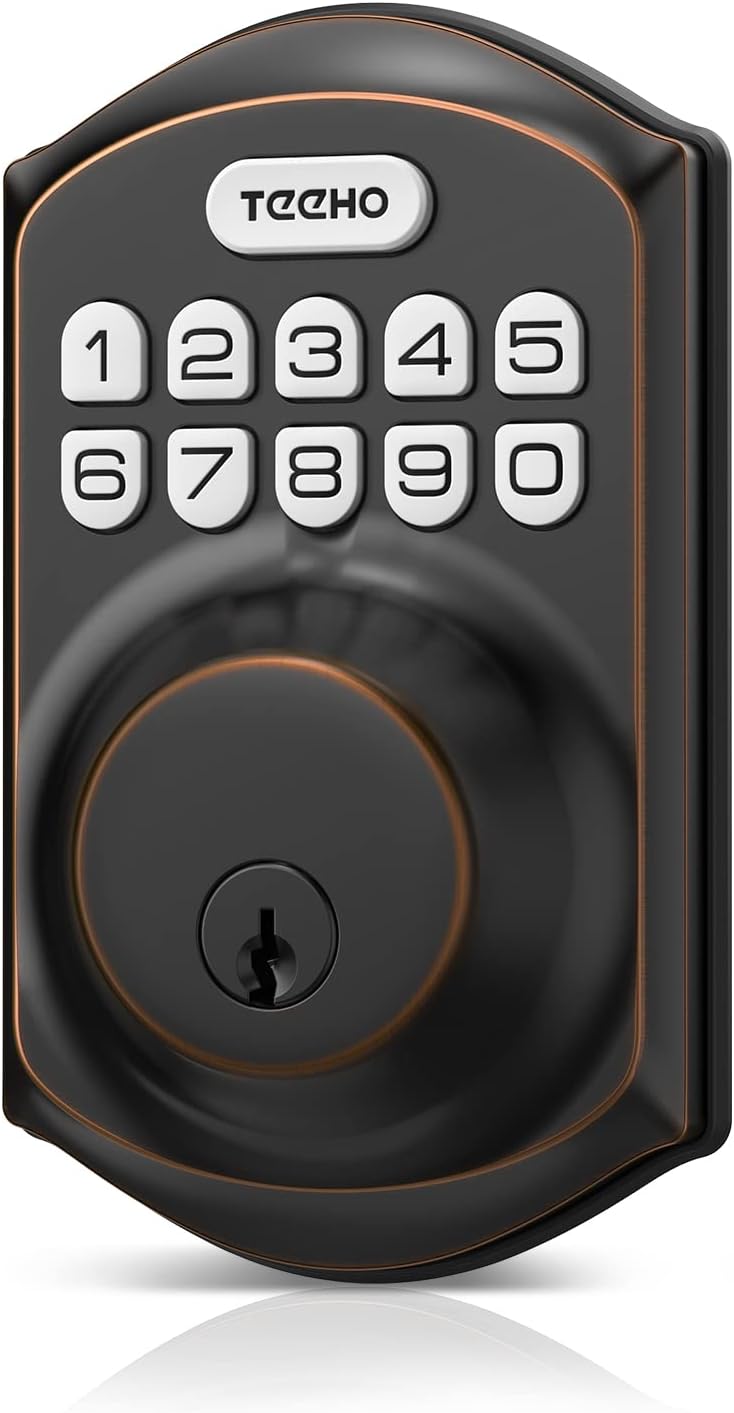 TEEHO Keyless Entry Door Lock - Electronic Keypad Deadbolt with Keypads - Keyed Entry - Anti-Peeping Password - Easy Installation - Oil-Rubbed Bronze