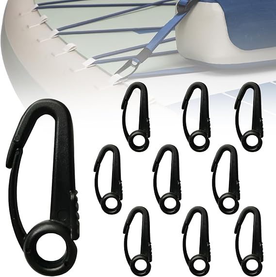 Kayak Bungee Cord Hooks - Paddleboard Deck Lashing Clips for Rope Line Accessories, 10 Pack