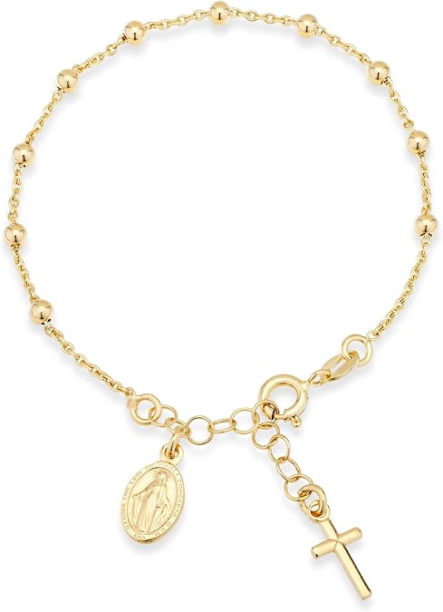 Miabella Italian 18K Gold Plated 925 Sterling Silver Rosary Bracelet Women