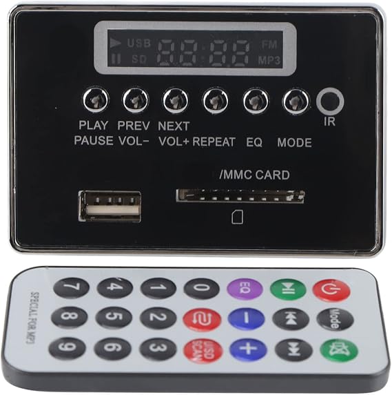 DC12V Bluetooth MP3 Decoder Board Audio Module USB SD TF FM Radio Lossless WMA/WAV Amplifier Audio Decoding Playe (12V Bluetooth Black Edition)