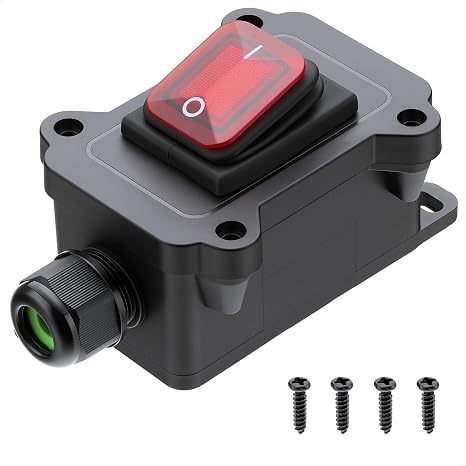 Inline Cord Waterproof Switch with Red Light Rocker Button, 4 Pin 2 Position IP68 On Off Toggle Switch for DC 16A-24V, 20A-12V DPST, One-Side Entry and Exit Line
