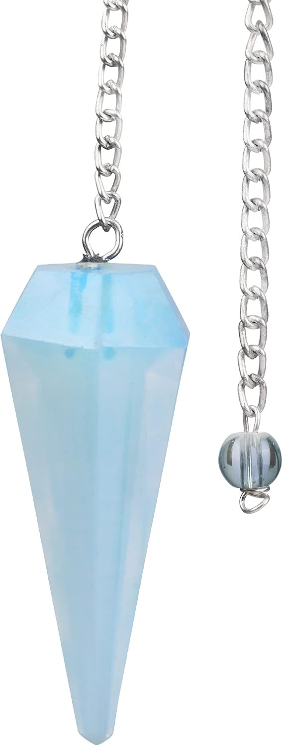 PYOR Opalite Natural Gemstone Chakra Pendulum Good Luck Charms Gems Reiki Healing Stones Pendulums 6 Faced Crystal Pointed Natural Gemstones Necklace Divination Spiritual Gift Peaceful Gifts Handmade