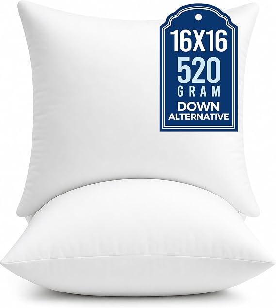 puredown 16x16 Throw Pillow Inserts, 2 Pack Fluffy Pillow Inserts Form Sham Stuffer, Square Decorative Throw Pillows for Couch, Sofa, Bed and Home Decor