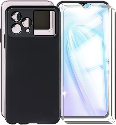 for Cubot Hafury V1 Case, with [ 4 x Screen Protector Tempered Glass Film], Black Soft Silicone Cover Shockproof Bumper Protection Case for Cubot Hafury V1 6.58 - Black