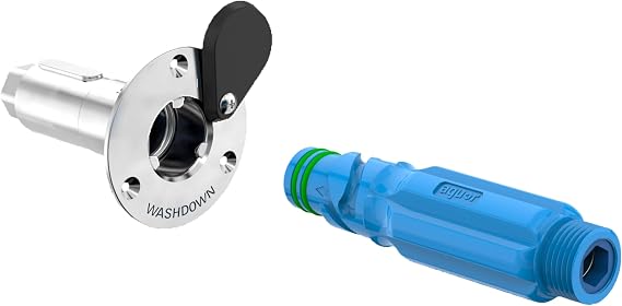 Aquor Marine Deckwash, Easy Installation Water Deck Fill for Boats, Hydrant with Quick Connector for Boat Washdown Hose, Stainless Steel Flush-Mount, Check Valve, 12" NPT (f) x 34" GHT (m)
