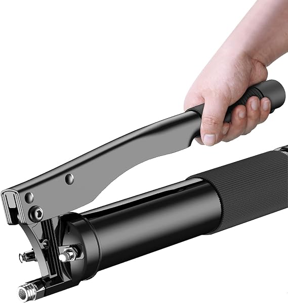 Bulk Grease Gun, Parallel Bars Heavy Duty Grease Gun 600cc, Lever Operated Grease Gun with 14inch Hose and Nozzle, Manual Grease Gun for Farm Machinery Lubrication, 600cc