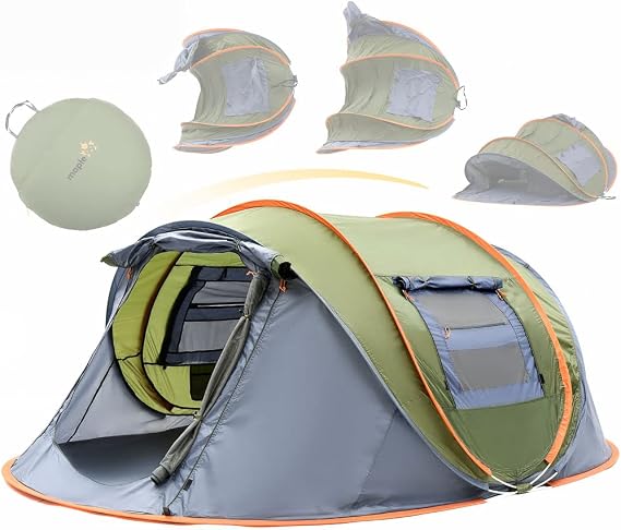 maple99 4 Person Pop Up Tent for Camping - Lightweight & Portable, Easy Quick Set-Up, 2 Doors, Lantern Hook, Storage Pockets, Carry Bag for Outdoor Hiking, Travel