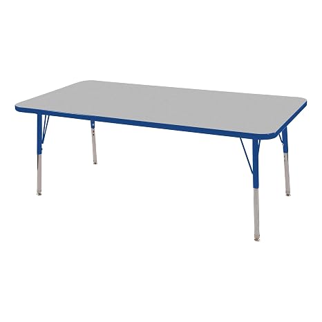 Norwood Commercial Furniture Adjustable Height Classroom Activity Table for Kids & Adults, Rectangle Activity Table for School and Home, Grey/Blue, 30" x 60"