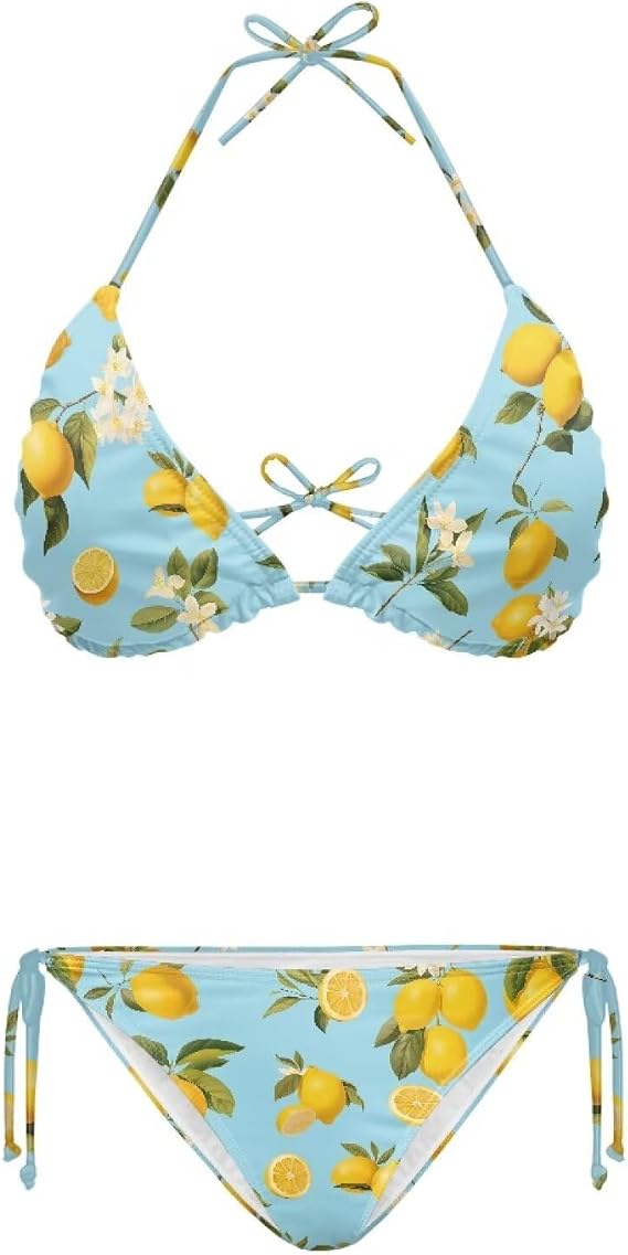Sexy Women Bikini Set Two Piece Swimwear - High Waisted Adjustable Ties Summer Beach Bathing Suits XS-XXL