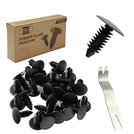 100PCS Plastic Push Rivets 6.4mm Bumper Fastener Fender Clips Vehicle Auto Body Retainer + Fasteners Remover Tool