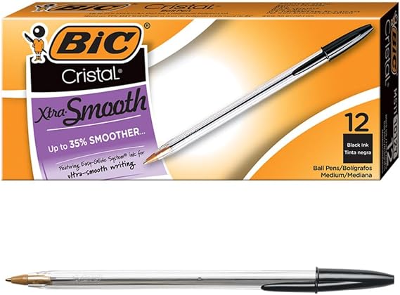 BIC Cristal Xtra Smooth Ballpoint Pen, Black Ink, 1mm, Medium, Dozen