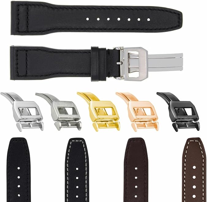 Ewatchparts 20-21-22-23mm Leather Watch Band Strap With Deployment Clasp Compatible With IWC Pilot Portuguese Top Gun