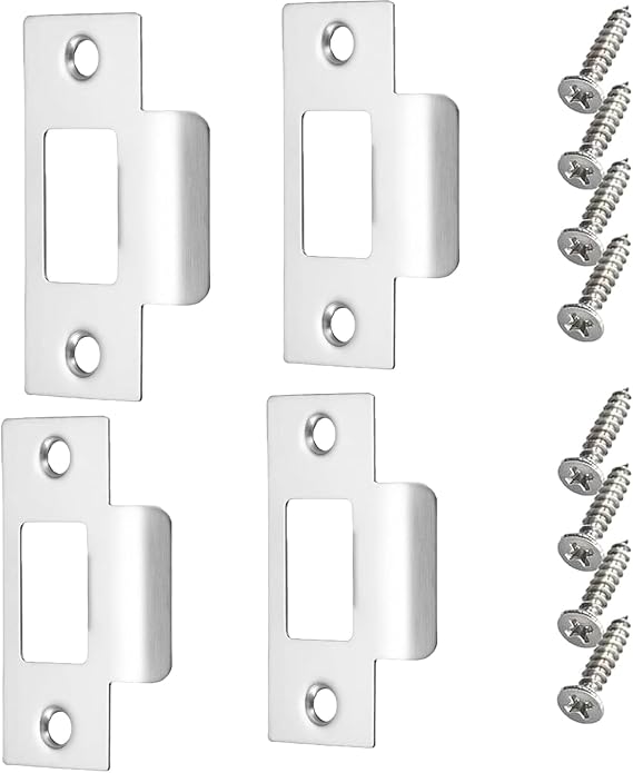 4Pcs Door Strike Plate, 70mm x 40.3mm Replacement Lock Strike Plate for Door Frame Reinforcement Silvery