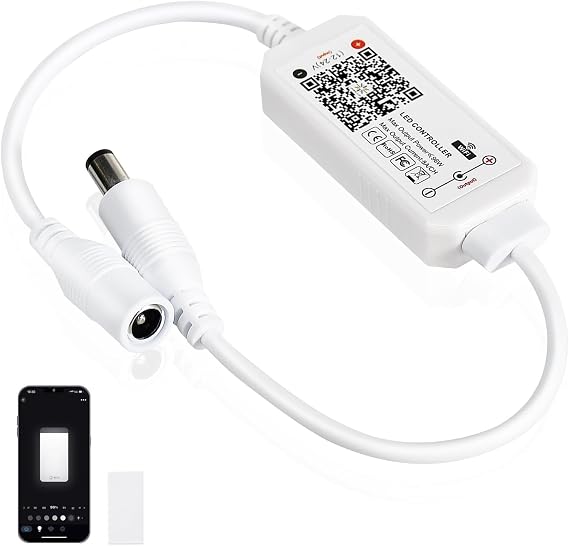 Warm White LED Strip Dimmer Controller, 12V-24V WiFi APP Voice Control | Timing & Schedule Function, Works with Android & iOS, Simple Wiring Installation, for Cabinet Bedroom Indoor Home Lighting [Energy Class F]