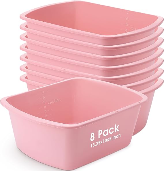 Honeydak 8 Pack Wash Basin Plastic Wash Tub Pink 7 Quart Graduated Bucket