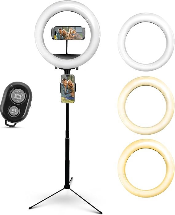 IDANCE MS1803 LED Ring Light with Cell Phone Holder 10-inch USB Powered with Bluetooth Remote Control and Foldable Adjustable Tripod Stand Selfie Makeup Ring Light with Universal iPad mini Holder