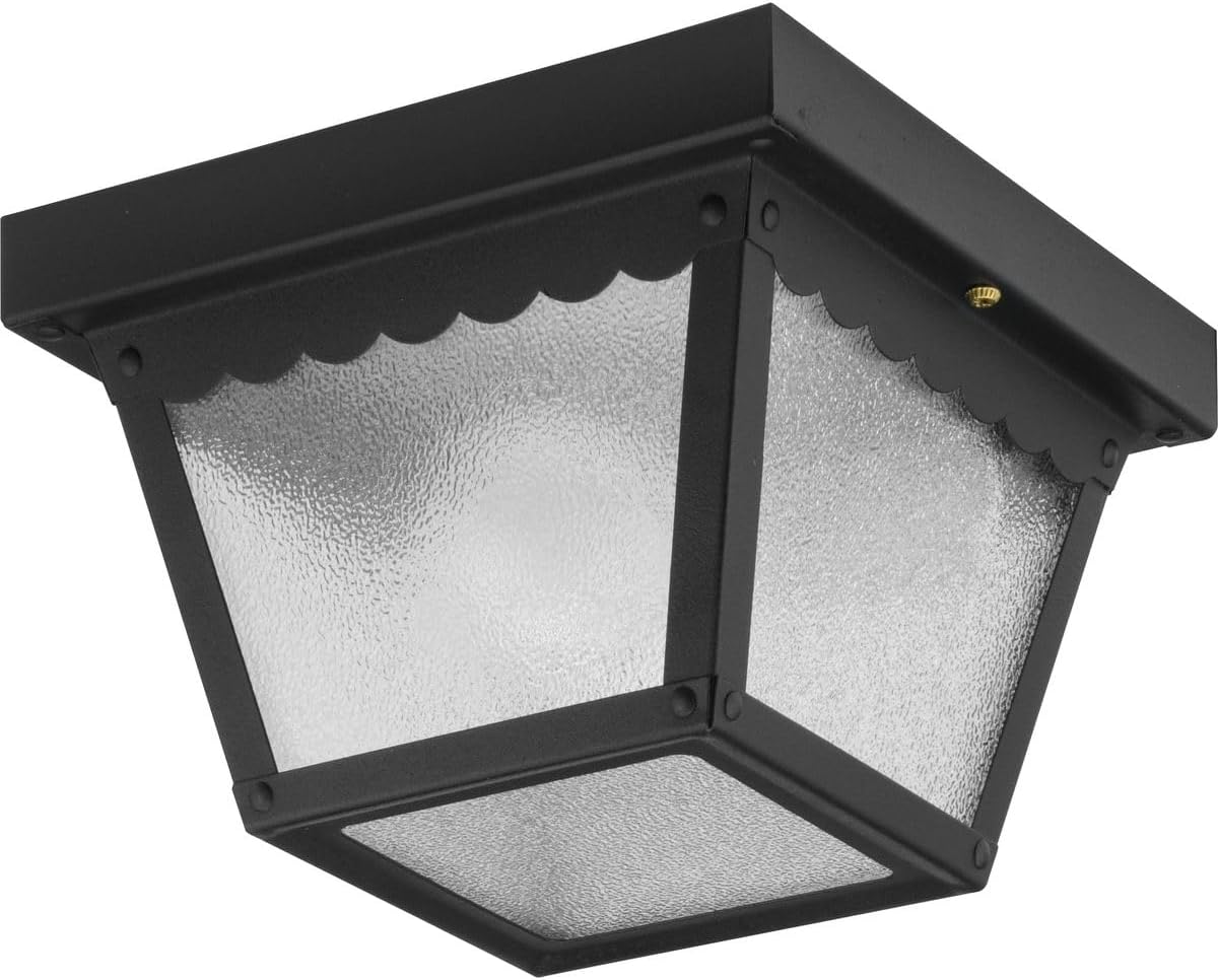 Progress Lighting 1-Light Indoor and Outdoor Flush Mount Ceiling Light, Interior and Exterior Ceiling-Mount Fixture for Porches, Patios, Garages, Hallways, Metal, 7-12 by 5, Black, P5727-31