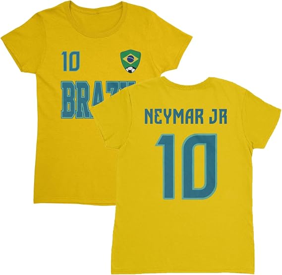 Brazil Neymar Jr 10 Soccer Inspired Jersey Style Ladies' Crewneck T-Shirt