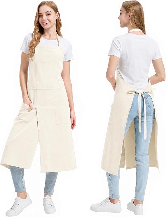 Molaxhome Split Apron with Pockets,Unisex Pottery Apron with Adjustable Strap for Kitchen Ceramics