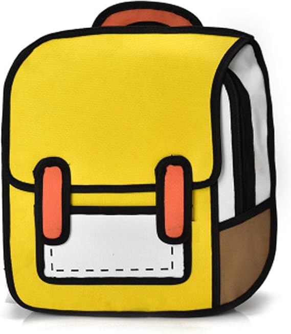 Rucksack, Illustrated Backpack, 2-Dimensional, 3-D Style, 2-D Comic Patterns, Anime, Manga, Unisex, School Backpack, Large Capacity, Multi-functional, Realistic, Funny, Backpack, School, Commute, Outdoor, Black, Yellow