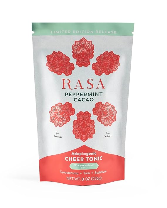 RASA Peppermint Cacao Adaptogenic Mushroom Coffee Alternative | Vegan, Keto, Whole 30, Ayurveda Wellness Tonic with Chaga + Reishi (8 oz. / 30 Servings)