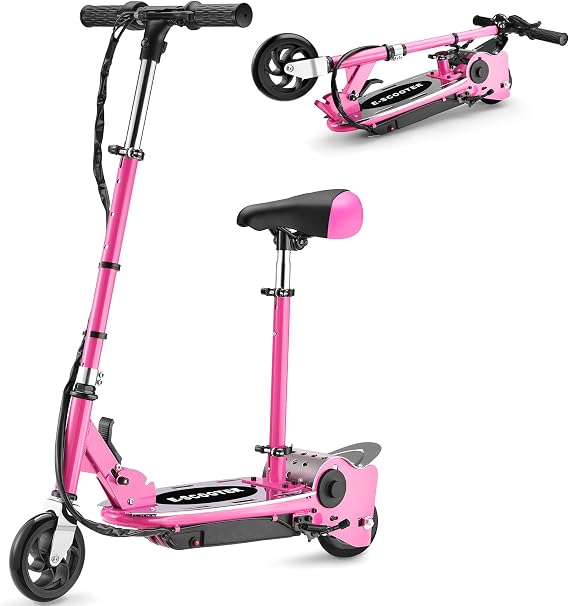 Zupapa Electric Scooter with Seat for Kids Ages 8-12, 6" Pneumatic Tire, Up to 10 mph and 70 min Ride Time, for Riders up to 155 lbs, Removable Seat 2 Riding Styles Pink