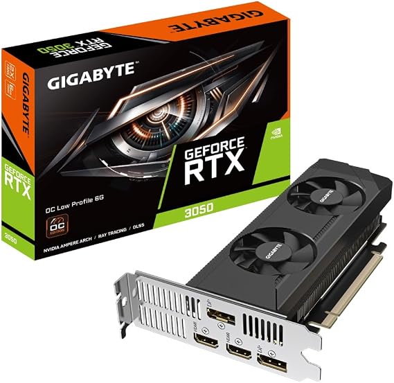 Gigabyte NVIDIA GeForce RTX 3050 OC Low Profile 6G Graphics Card - 6GB GDDR6, 96-bit, PCI-E 4.0, 1477MHz Core Clock, 2X DP 1.4, 2 x HDMI 2.1, GV-N3050OC-6GL