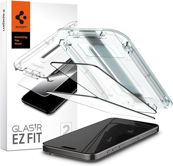 Spigen iPhone 15 Pro Max ile Uyumlu Kolay Kurulum Cam Ekran Koruyucu GLAS.tR EZ Fit Full Cover (2 Adet) Siyah - AGL06873 (Spigen TR Garantili)