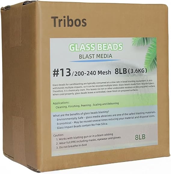 Glass Bead Media for Sandblasting 8LB Non-Silica Reusable Blasting Abrasive for Rust Removal & Surface Finishing Multiple Mesh Options #13(200~240Mesh)