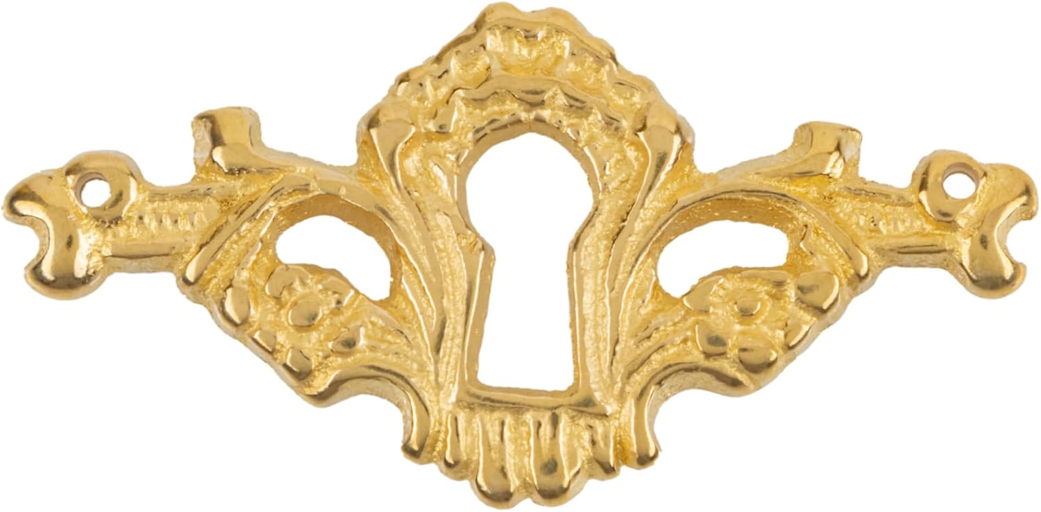 Decorative Cast Brass Keyhole Cover | 2 14 W x 1 18 H | Keyhole Escutcheon Plate for Cabinet Door, Dresser Drawers, Desk | Antique, Modern Furniture Hardware | UA-81PB