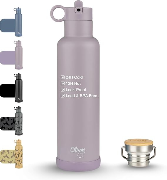 Citron Insulated stainless steel water bottle, 750ml, BPA and lead free, sealed pipette/bottle cap keeps liquids cold for 24 hours and hot for 12 hours – 718.9 g